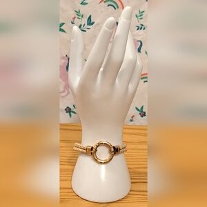 Vintage Folli Follie Rose Gold & Beige Leather Boho Bracelet Jewelry